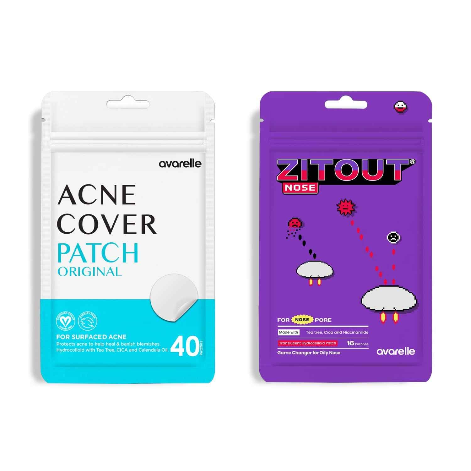 AVARELLE Full Coverage Combo (Nose Ver.) Pimple Patches | Hydrocolloid Acne Patches for Blemishes and Zit for Face, Vegan, Cruelty Free