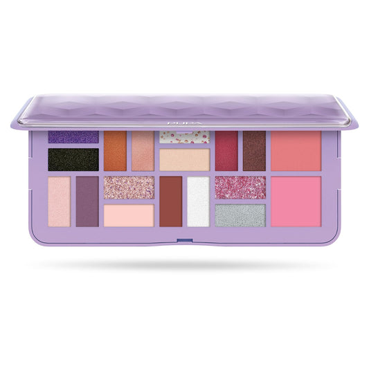 Pupa Milano Make-Up Palette L, 004 Pink, 0.71 oz - 18 Pan Eyeshadow and Blush Palette, Matte, Shimmer, Metallic Finishes - Blendable Velvety Texture Blush Powder - Talc-Free - Eco-Friendly Packaging