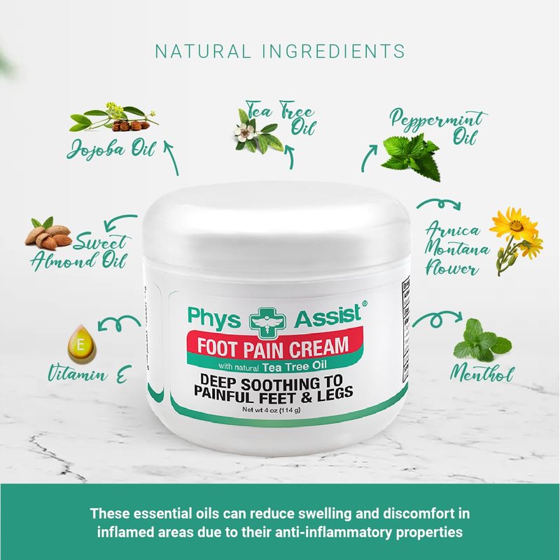 PhysAssist Foot Pain Cream Combo 4 oz jar + 1.5 oz, Soothing Relief for Feet and Legs, Fast Absorbing Formula, Contains Natural Ingredients & Botanicals