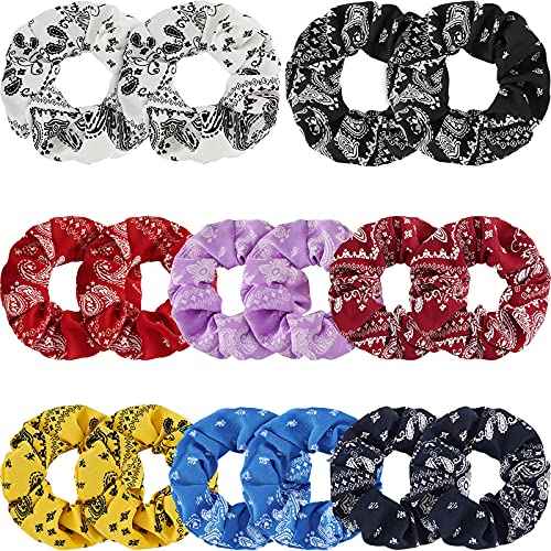 16 Pieces Bandana Scrunchies Cotton Hair Scrunchies Elastic Soft Silk Colorful Bandana Hair Ties Accessories for Women Girls