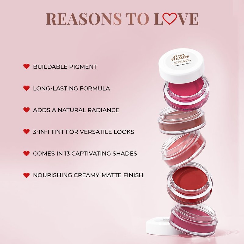 Just Herbs Organic Creamy Matte 3 in 1 Lip & Cheek Tint, Blush For Women - SLS,Chemical & Paraben Free - 0.14 fl. oz. (Pink Forever)