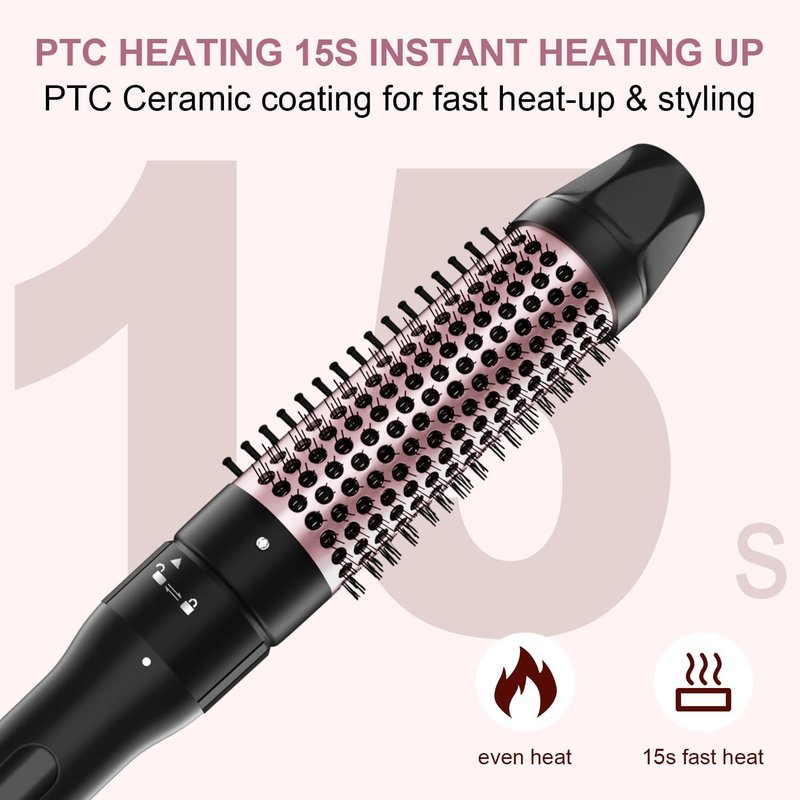 Thermal Brush, 1.5 inch Heated Round Curling Brush Hair Straightening Styler, Less Frizz Hair Hot Straightener with Detachable Head for Salon Style