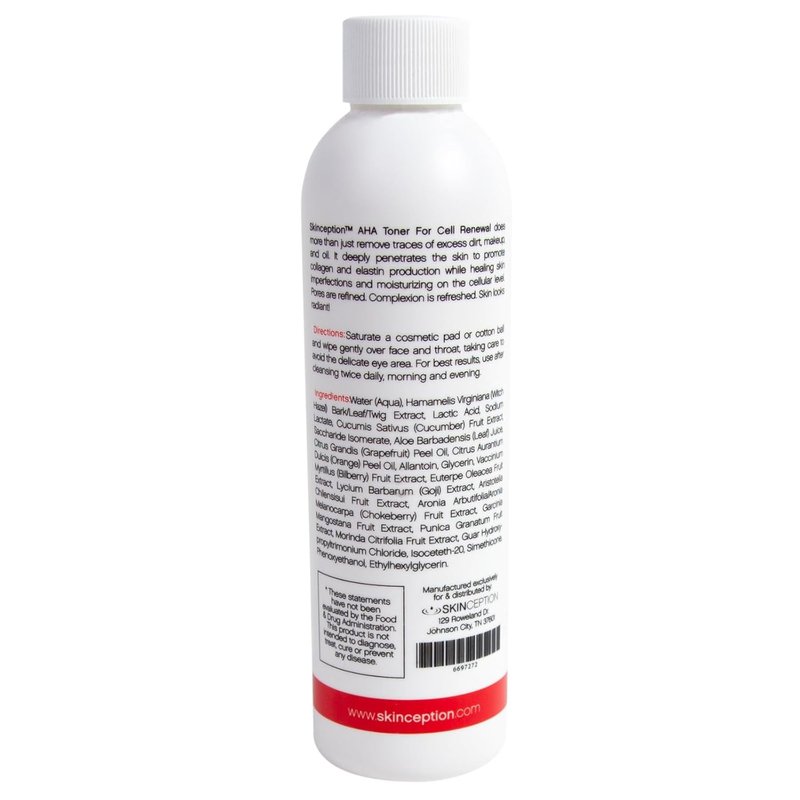 Skinception A.H.A. Toner - Gentle Facial Toner for Cell Renewal, Shrinks Pores & Reduces Acne | 6 oz