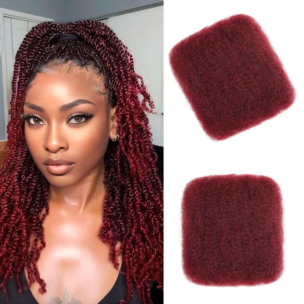 Burgundy Afro Kinkys Bulk Human Hair for Dreadlocks Extensions and Locs Repair 1 Pack 50 Gram 99J Afro Kinky Curly Human Hair Bulk for Twist (99J, 12 Inch)