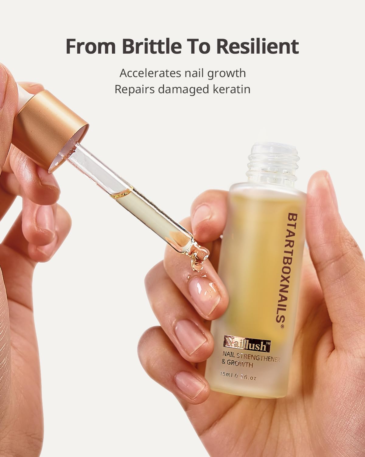 BTArtboxnails Naillush Nail Strengthener & Growth - Repair Damaged Nails, Strengthen Weak & Thin Nails, Extra Strong Nail Growth Treatment, Long Lasting Nail Hardener, 15ml