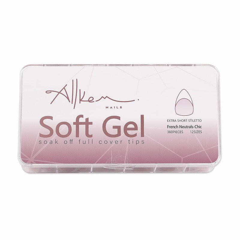 Allkem Soft Gel Nail Tips - Extra Short French Stiletto Nail Extensions Kit - 12 Sizes Long Full Cover Nails - Neutrals - Chic (360 Pieces)