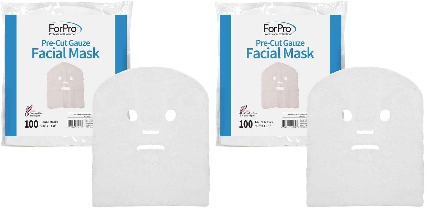 ForPro Precut Gauze Facial Mask, 100% Cotton Gauze, for High Frequency Facial Treatments and Masks, 100-Count (Pack of 2)