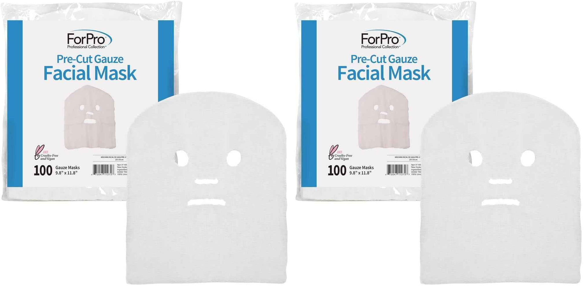 ForPro Precut Gauze Facial Mask, 100% Cotton Gauze, for High Frequency Facial Treatments and Masks, 100-Count (Pack of 2)