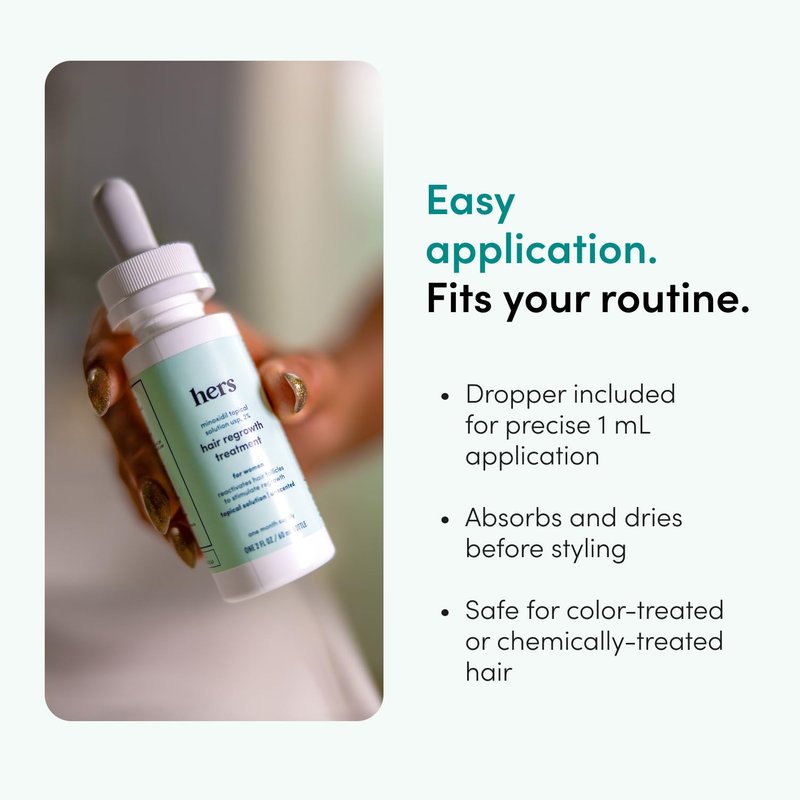 hers Hair Regrowth Treatment - Topical Minoxidil 2% Solution for Women - Supports Thicker, Fuller Hair - Non-Greasy - Unscented, 2 Pack