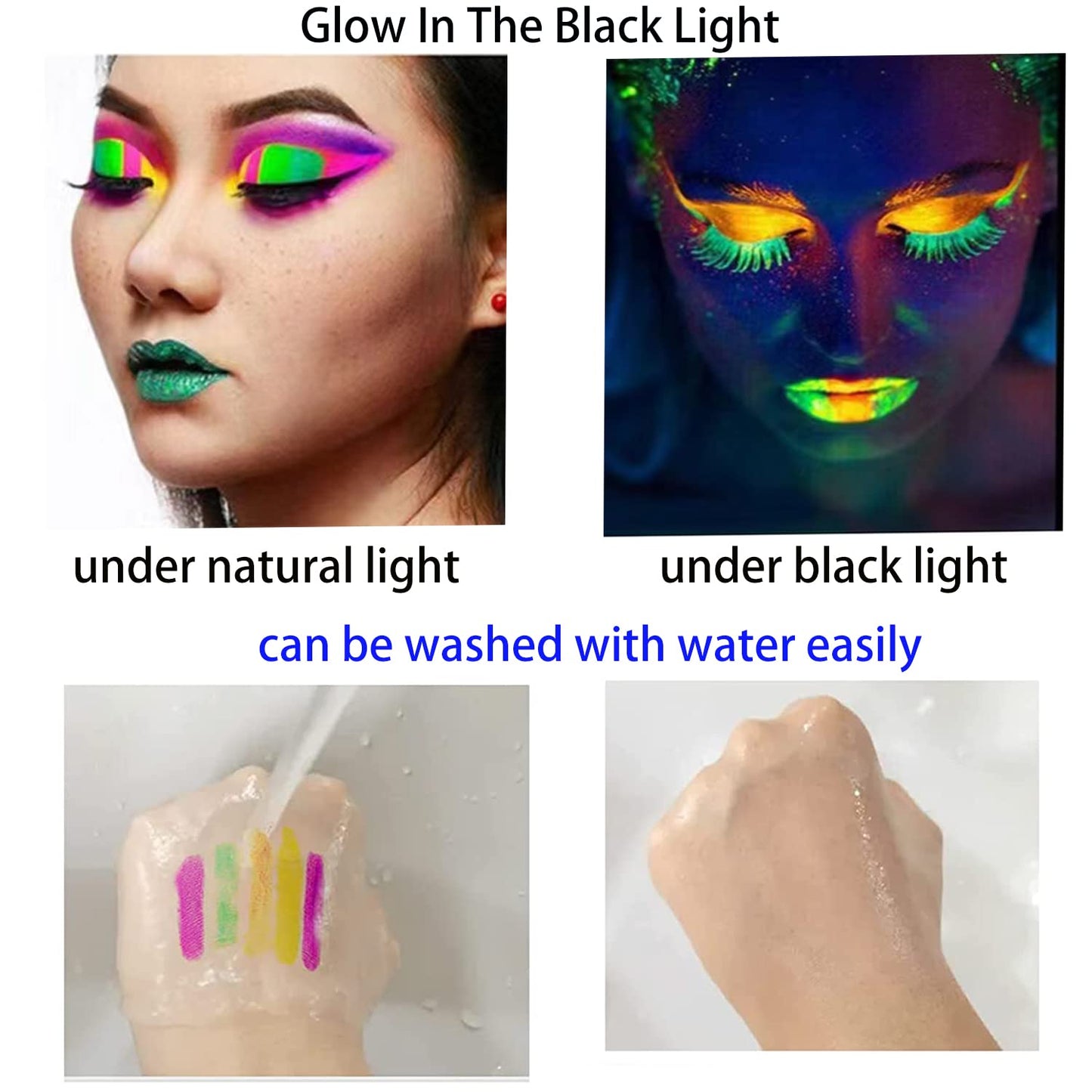 10 Color Glow in The UV Black Light Face Body Paint for Adult, Blacklight Glow Sticks Makeup Neon Face Painting Kits for Halloween Glow Party Supplies