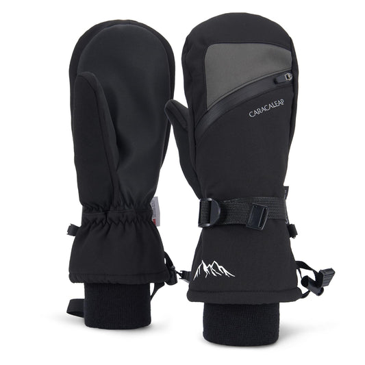 Winter Ski Mittens for Men Women Cold Weather- Warm Snow Snowboard Mittens Gloves Windproof & Waterproof, Thinsulate Warm Snow Sports Mitts with Pocket Skiing Snowboarding Mitts Gloves Black XS-S