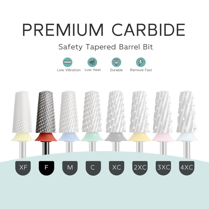 HYTOOS Safety Tapered Nail Drill Bits,4Pcs Uncoated Rounded Top Carbide Nail Bits, 3/32 Two-way Rotate, Manicure Art Accessories Gel Remover (XF,F,M,4XC)