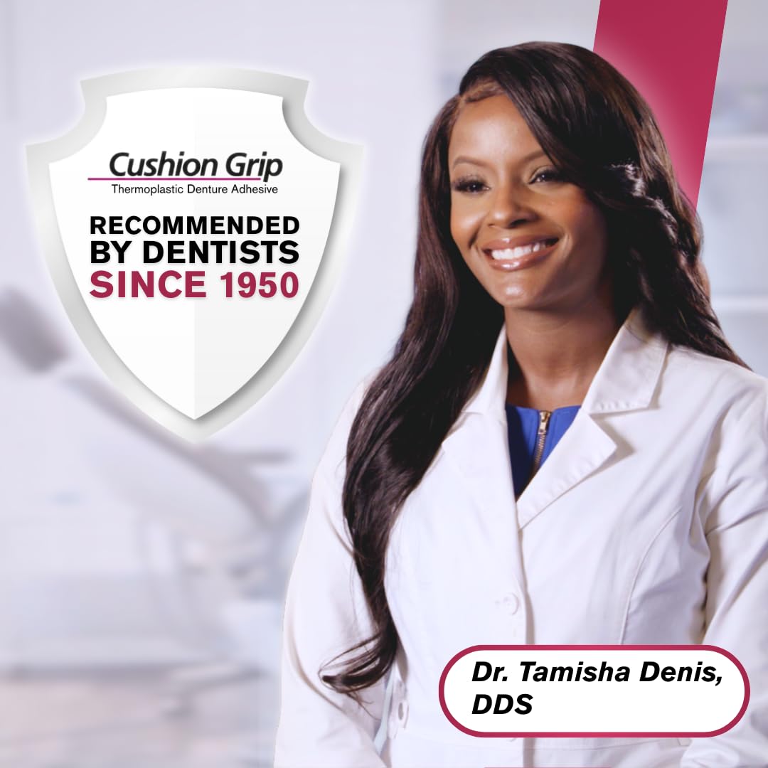 Cushion Grip Thermoplastic Denture Adhesive, 0.35 oz Travel Size (Pack of 3) – Refits and Tightens Loose Dentures for Up to 4 Days | Non-Glue, Zinc-Free, Waterproof Formula, Acts Like a Soft Reliner