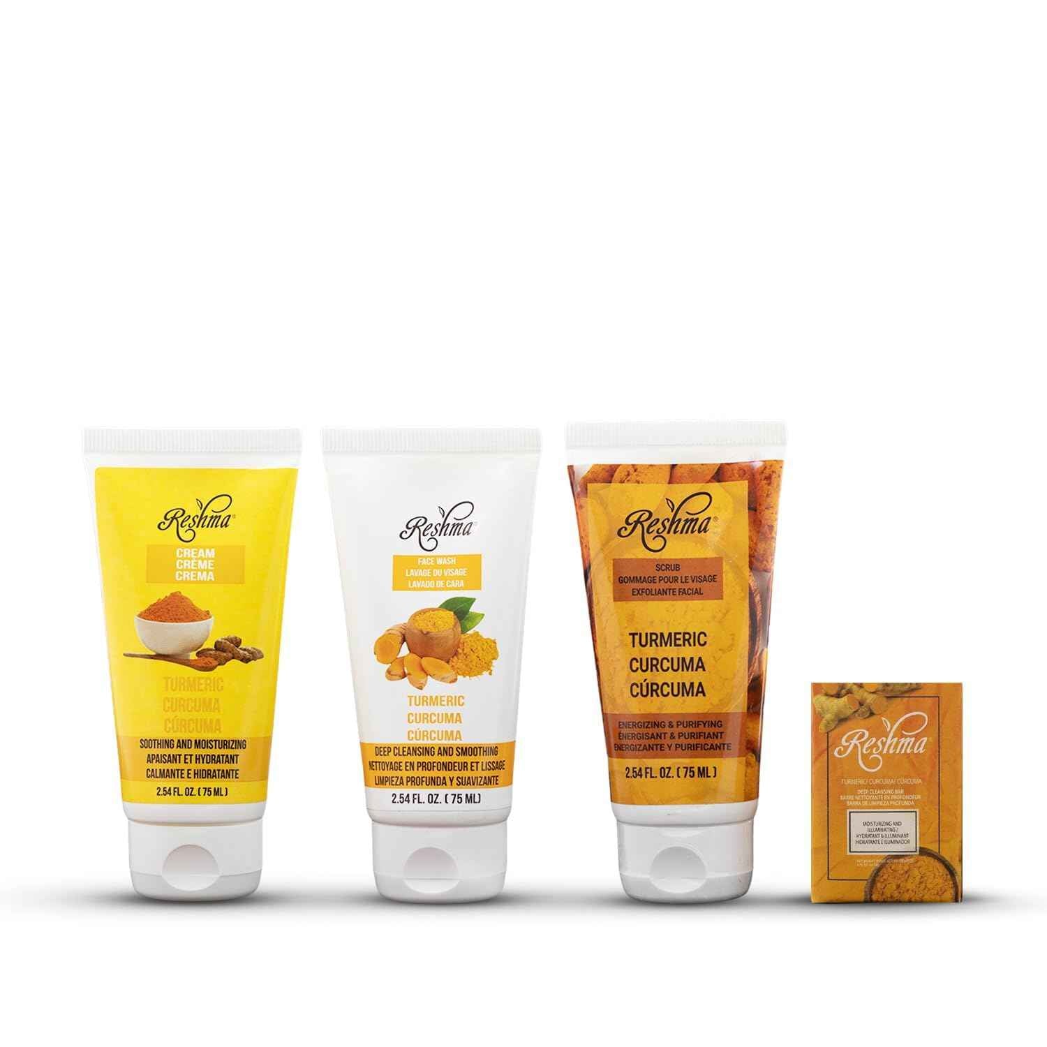 Turmeric Glow on the Go: Skincare Essentials | for All Skin Types & Dull Skin | Gentle Face Wash, Scrub, Cream, and Soap | TSA Approved | Removes Make Up | For Daily Use - Cruelty Free