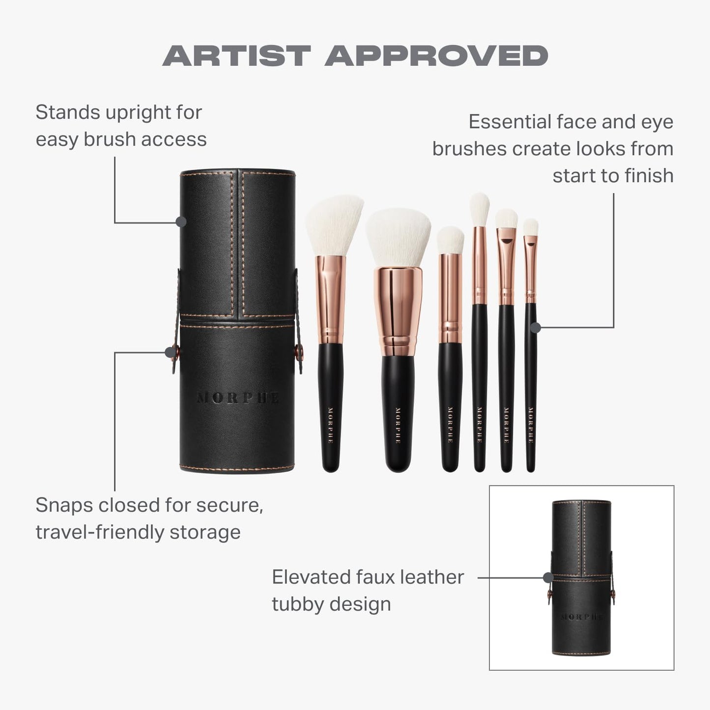 Morphe Makeup Brushes Set - 6-Piece Eye & Face Brush Collection | Synthetic Bristles & Brush Case Included