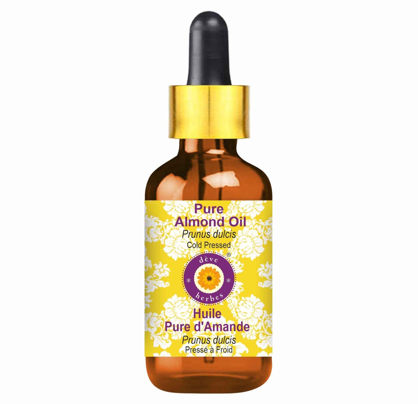 dève herbes Almond Oil (Prunus dulcis) with Glass Dropper | Cold Pressed | Pure | Natural | For Diluting Essential oils | For Skin & Massage | Non-Sticky | Lightweight | Unisex | 100ml (3.38 oz)