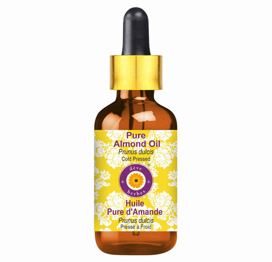 dève herbes Almond Oil (Prunus dulcis) with Glass Dropper | Cold Pressed | Pure | Natural | For Diluting Essential oils | For Skin & Massage | Non-Sticky | Lightweight | Unisex | 100ml (3.38 oz)