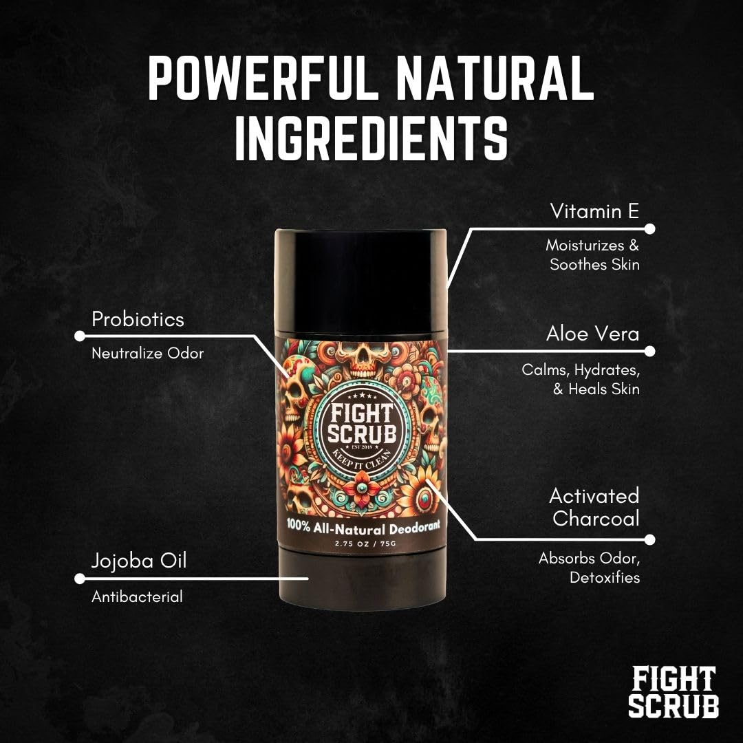 Fight Scrub Natural Deodorant - 100% All-Natural, Aluminum-Free, Long-Lasting Odor Protection, Magnesium Powered - Handmade in the USA (2-Pack: Mango + Coconut)