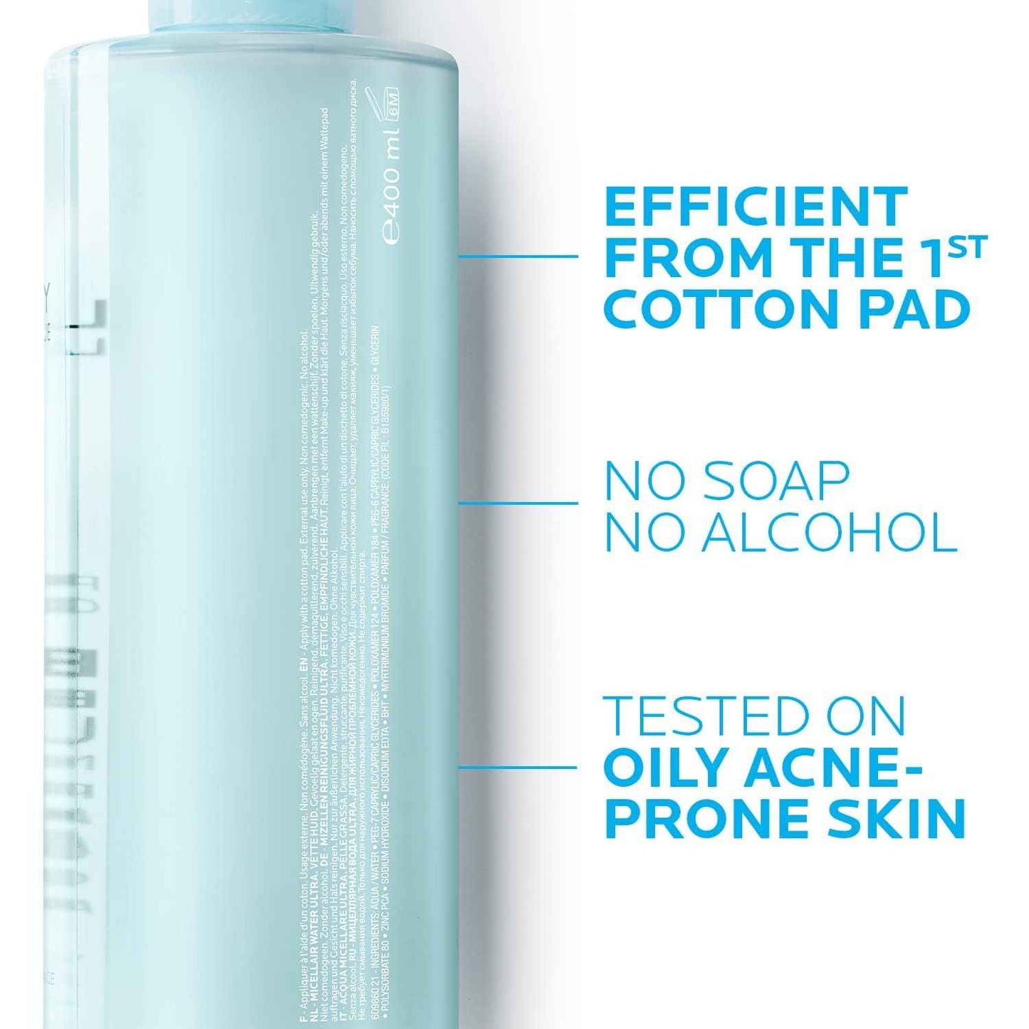 La Roche-Posay Effaclar Micellar Cleansing Water Toner for Oily Skin, Oil Free Makeup Remover, Safe for Sensitive Skin with Thermal Spring Water