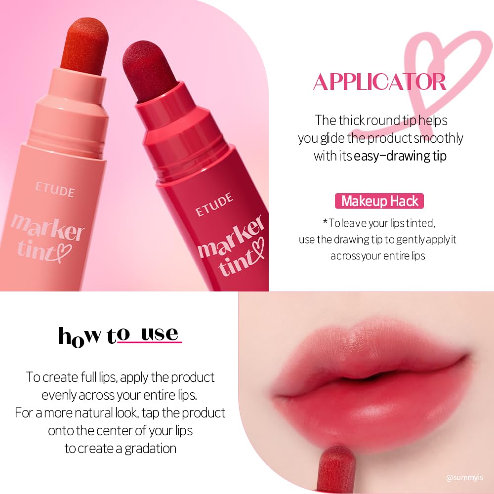 ETUDE Dear Darling Marker Tint #2 Mono Plum (5g) | Hydrating & Long Lasting Lip Stain | High Pigmented Lip Maker with Easy Drawing Tip | Korean Daily Lip Tint, Korean Makeup, Kbeauty, Perfect for Gift