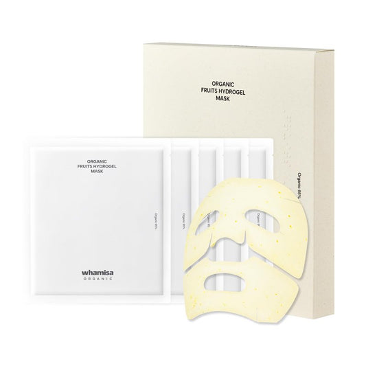 Whamisa Organic Fruits Hydrogel Facial Sheet Mask – Yuja, Hydration, Deep Moisture, Skin Care, Skin Elasticity, Blemish-Prone Skin Care, Pore Care, Fermentation, Korean Skin Care (5 PCS/Pack)
