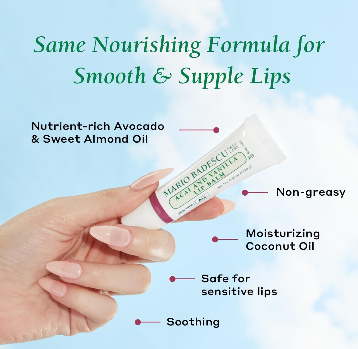 Mario Badescu Moisturizing Acai and Vanilla Lip Balm for Dry Cracked Lips, Infused with Coconut Oil and Shea Butter, Ultra-Nourishing Lip Care Moisturizer for Soft, Smooth and Supple Lips, 3 Pack