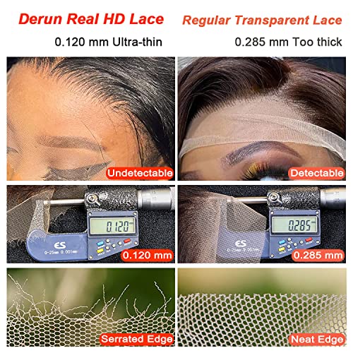 Derun 4x4 Real HD Lace Closure Wigs Human Hair 180% Density 0.1MM Ultra-thin Invisible Lace Front Body Wave Vivid Hairline Bleached Knots and Elastic Band Glueless Wig for Women (22 Inch, 4¡¿4 BW)