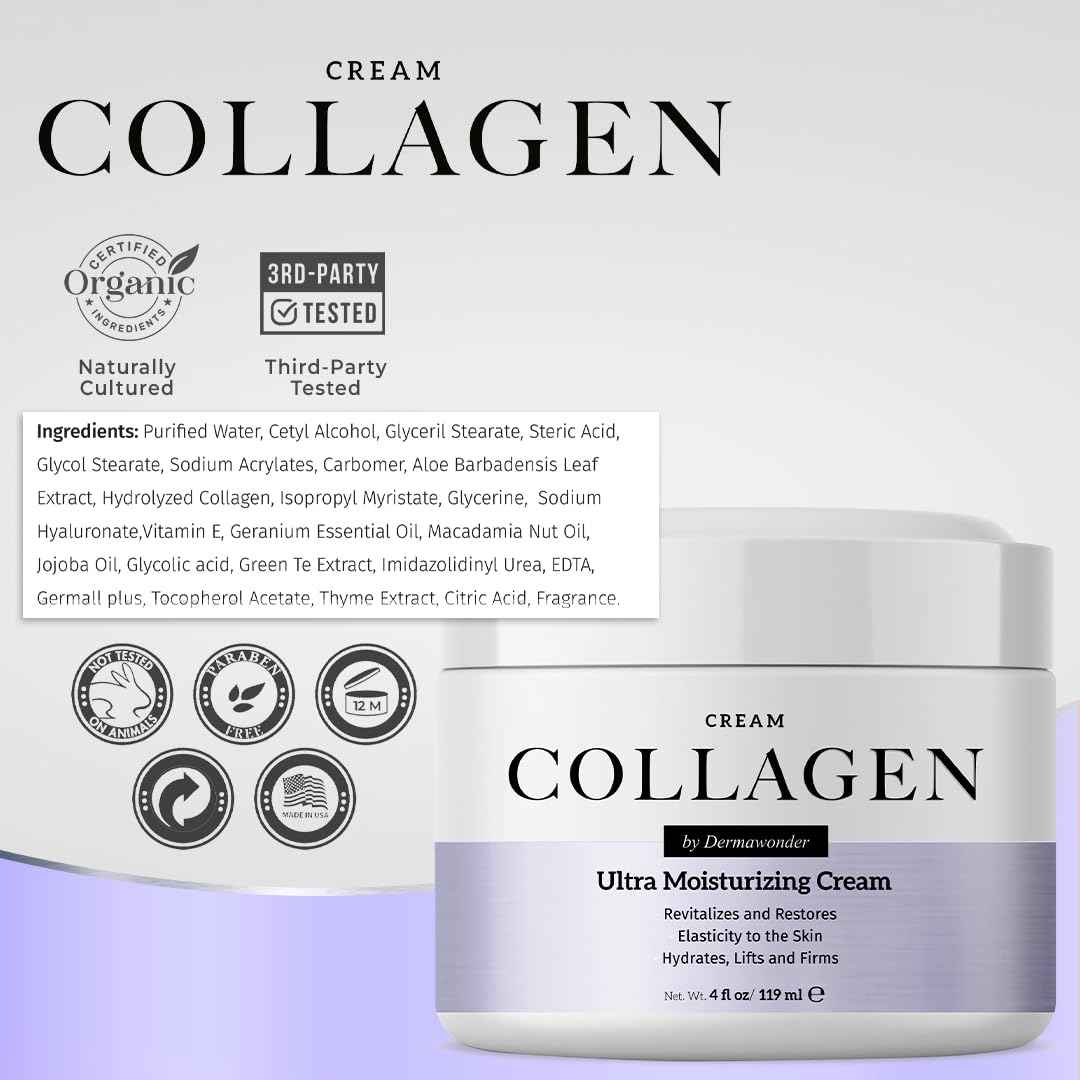 Collagen Face Moisturizer, Ultra Moisturizing Cream for Face, Body & Hands, 24 hours Moisturization, Avoids Wrinkles & Improves the Firmness and Elasticity of the Skin - 120 ml - Pack of 1