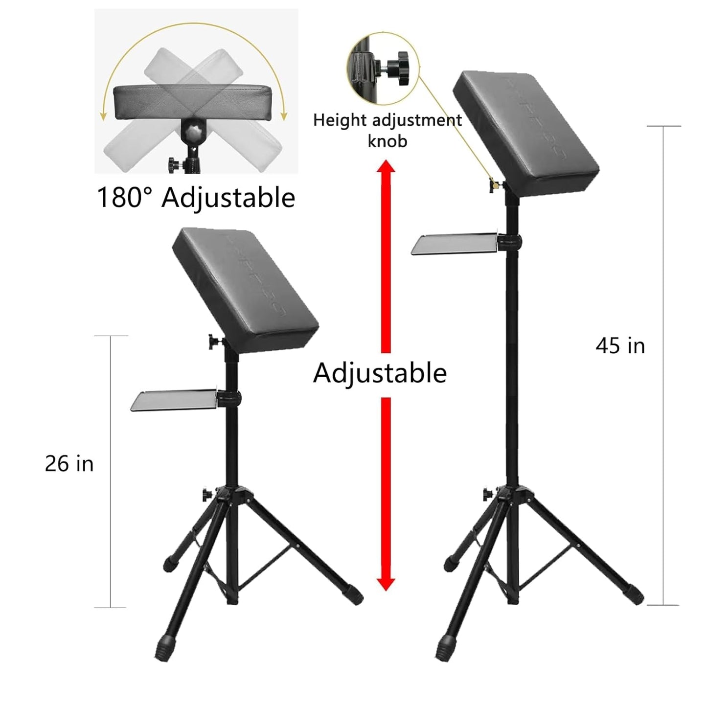 Tattoo Arm Rest Stand with Tray - Adjustable Height, Sponge Pad, Tripod Base