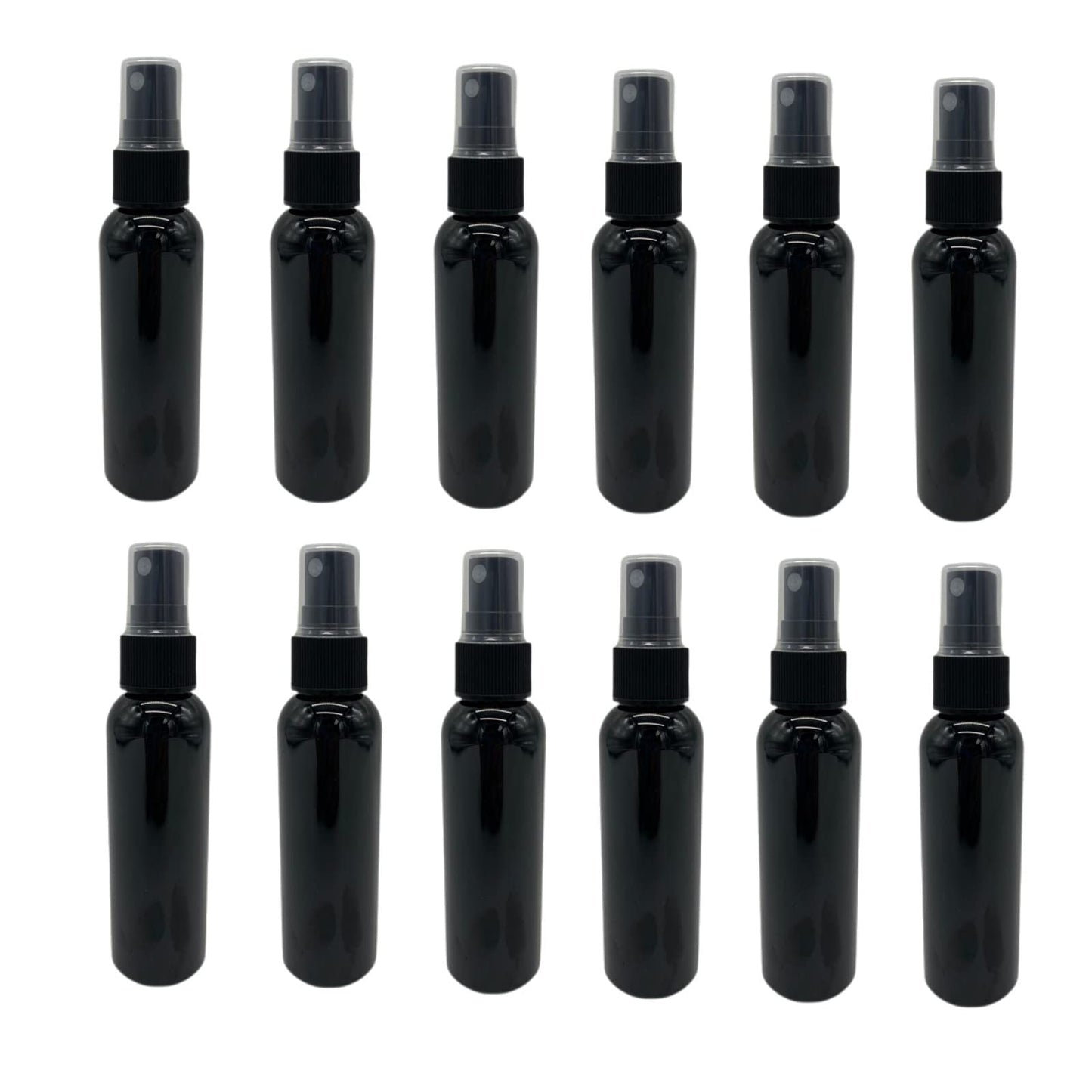 Natural Farms 2 oz Black Cosmo Plastic Spray Bottles -12 Pack Empty Spray Bottle Refillable - BPA Free - Essential Oils - Aromatherapy | Black Fine Mist Sprayers with Dust Caps - Made in the USA