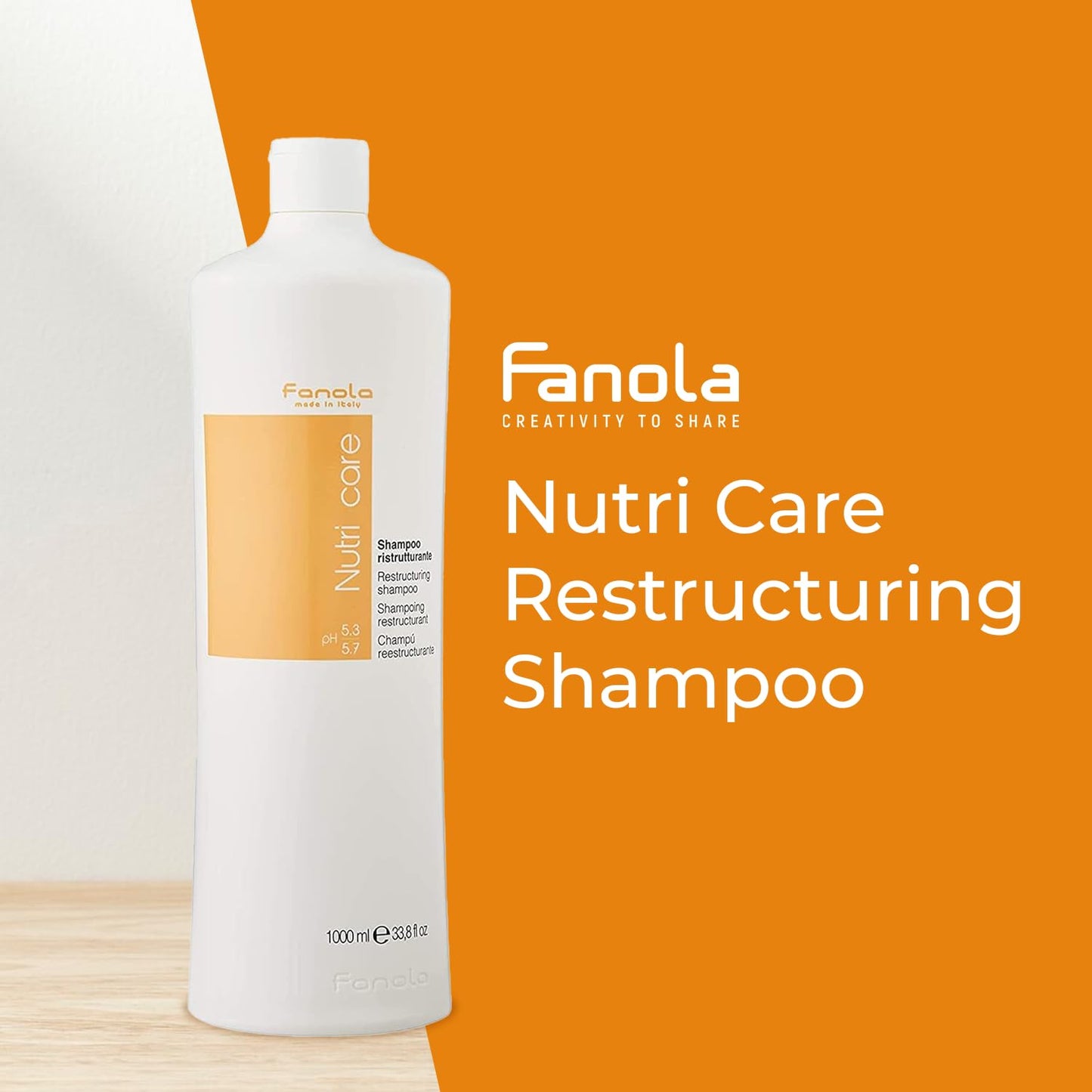 Fanola Nutri Care Restructuring Shampoo - Milk Protein Repair Shampoo for Dry Damaged Hair - Hydrating Nourishing Cleanser for Chemically Treated Hair (1 L)