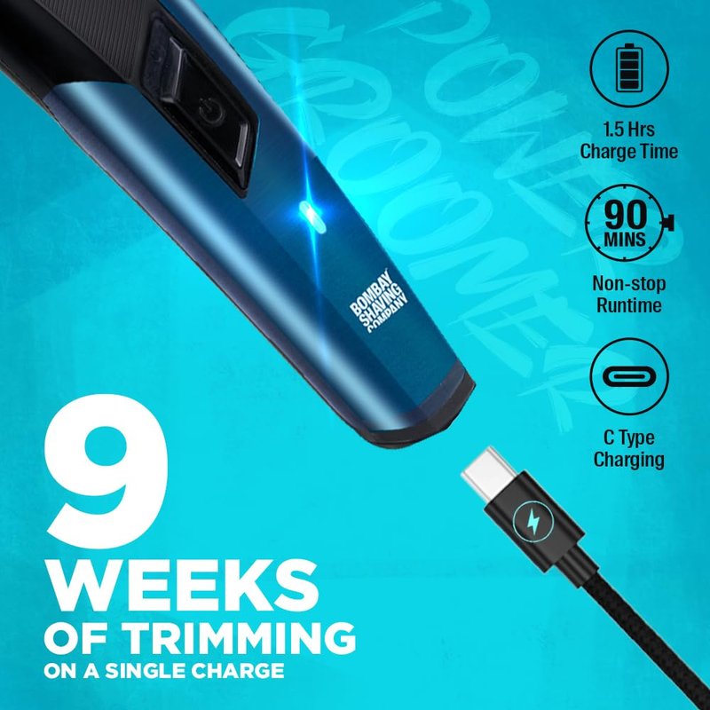 Bombay Shaving Company 11 in 1 Trimmer Men All in One Full Body Trimmer for Men 90 Min Charge time 90 mins Run time Type C Charging Power Groomer (New Model), Blue
