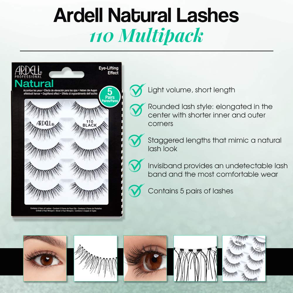 Ardell False Eyelashes 110 Black - Natural Look Strip Lashes for Eye-Lifting Effect | 5 Pairs, 2 Pack