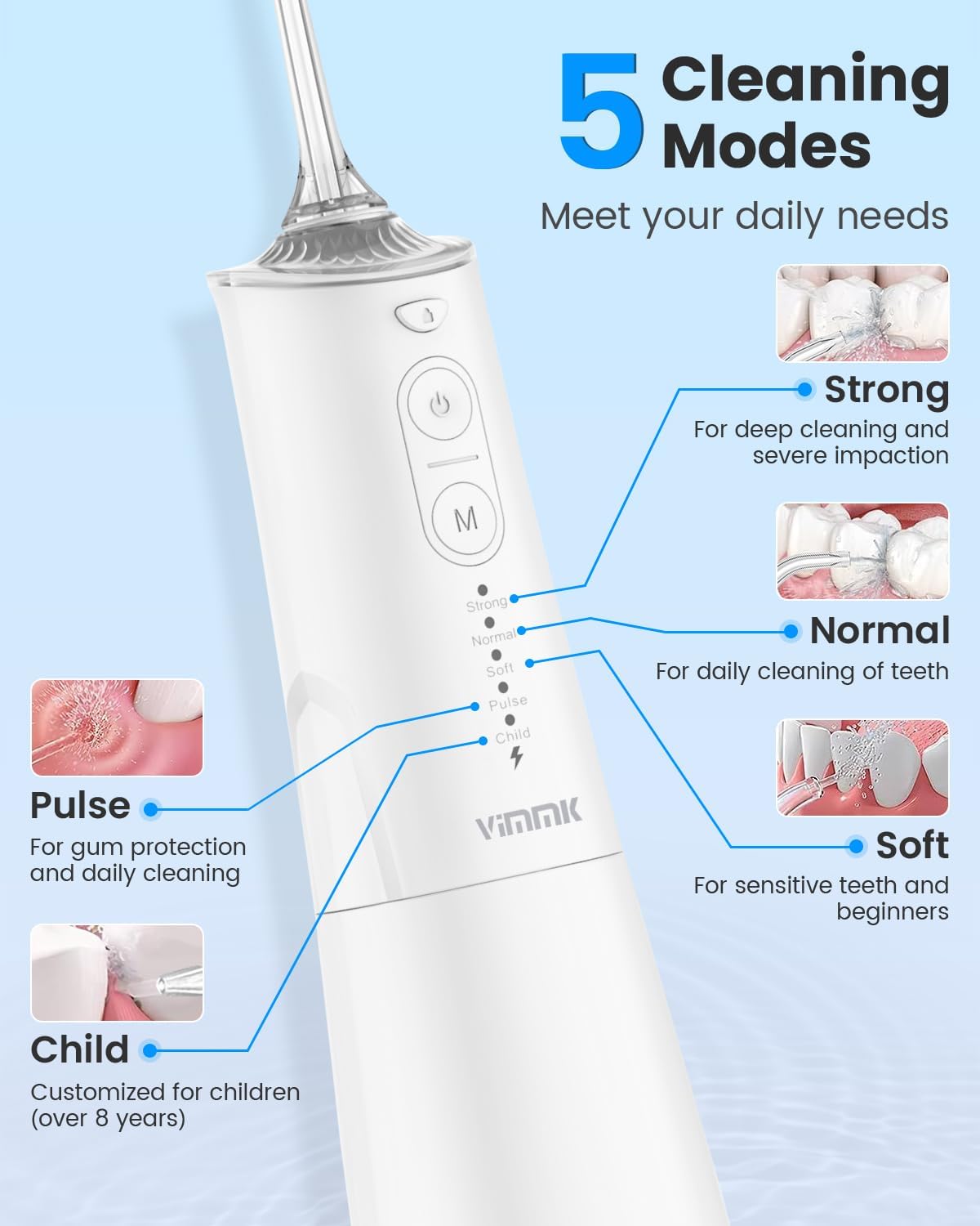 Water Flosser | Cordless Portable Dental Irrigator with 9 Jet Tips & 5 Modes - 300ML, IPX7 Waterproof (White)