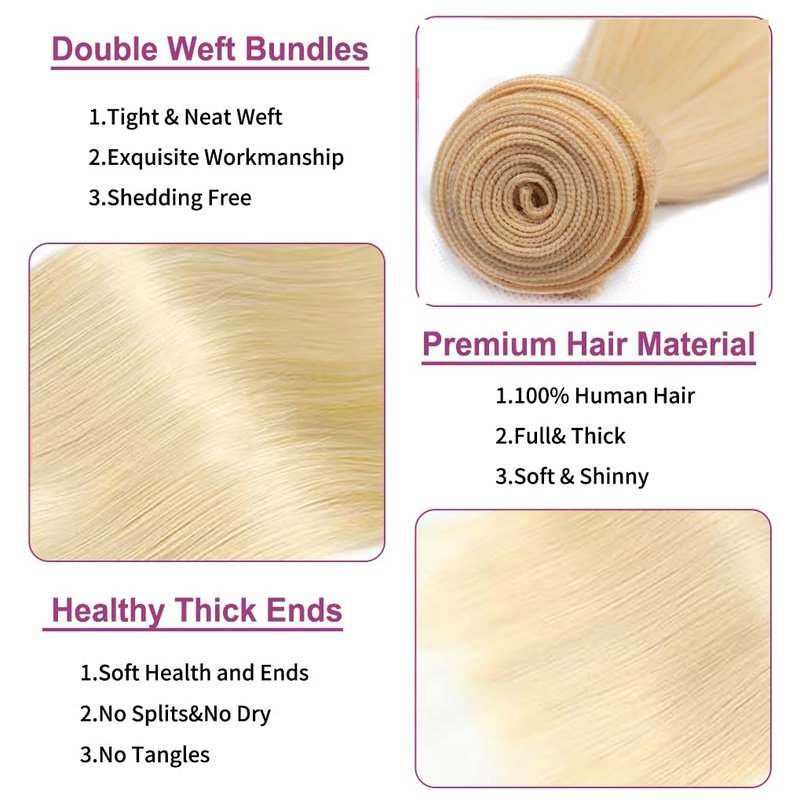 16 Inch 613 Bundle Human Hair Straight Blonde 1 Bundle Human Hair 14A Grade 100% Unprocessed Brazilian Virgin 613 Straight 1 Bundle