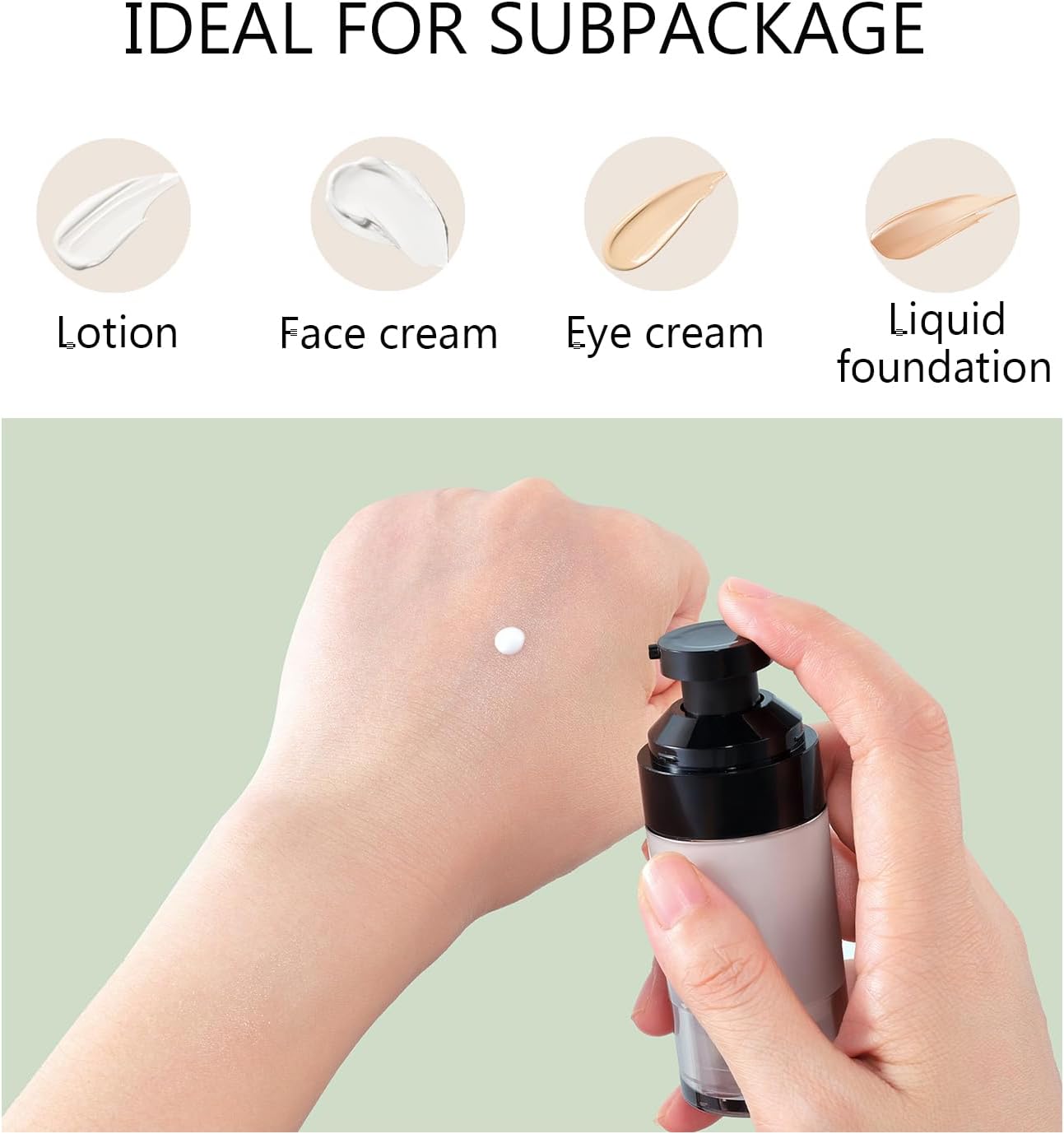 Airless Pump Bottles - 5 Pack 1oz Travel Lotion Dispenser | Leakproof Refillable Containers with Clear Organizer Case