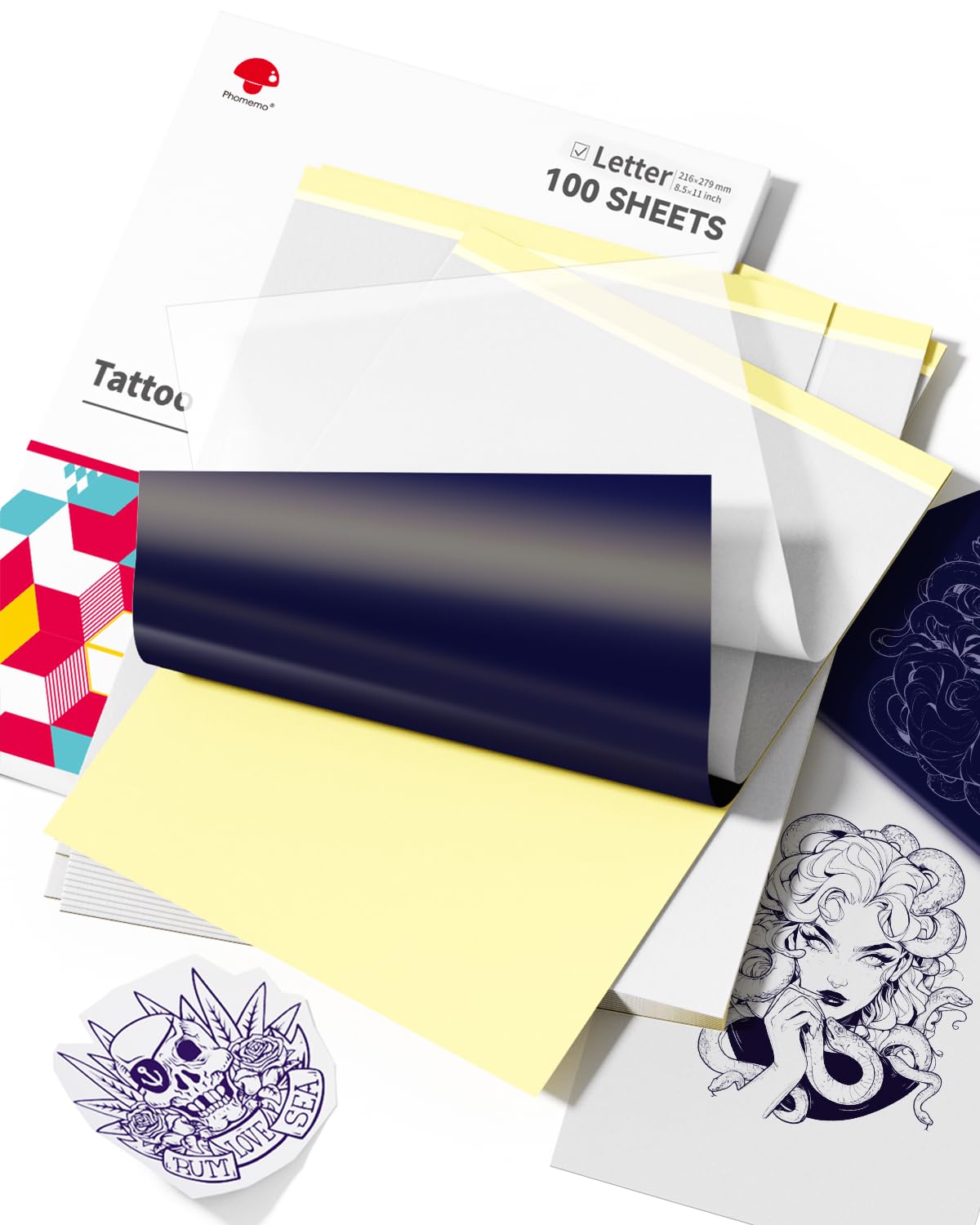 Phomemo Tattoo Transfer Paper 8.5" X 11" - 100 Sheets of Stencil Paper, Tattoo Transfer Kit - for Tattoo Artists and Enthusiasts, Compatible with TP81, Itari A886, TATTMUSE Tattoo Machines