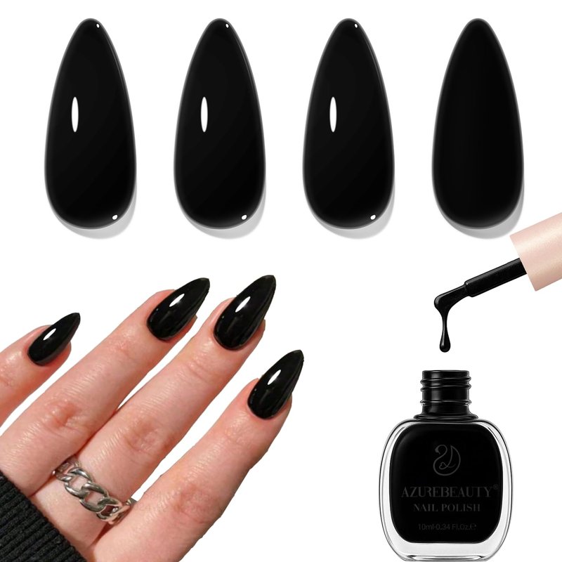 AZUREBEAUTY Black Nail Polish, Quick Dry Complete Natural Super Lustrous，10ml Professional for DIY Manicure and Pedicure at Home