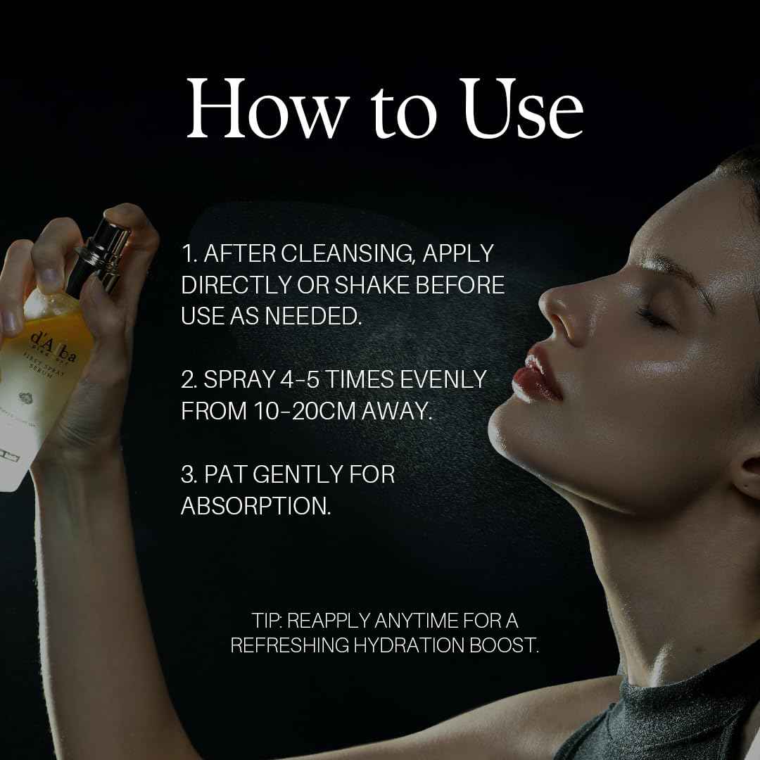 d'alba Piedmont Italian White Truffle First Spray Serum, Vegan Skin Care, Light-weight Face Moisturizer, Glow Serum for Radiant Skin, Non Comedogenic, All In One Mist, Korean Skin Care (3.38 fl oz.)