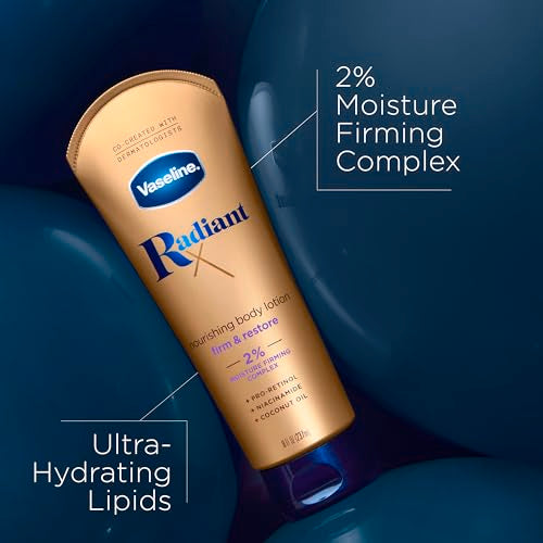 Vaseline Radiant X Firm & Restore with Pro-Retinol, Niacinamide & Coconut Oil, Nourishing Body Lotion 8 oz