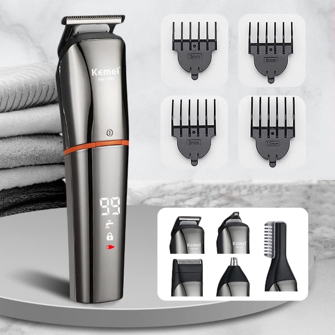 Electric Trimmer for Men & Women - 6-in-1 Waterproof Grooming Kit | Cordless Rechargeable Shaver with Dual Speed