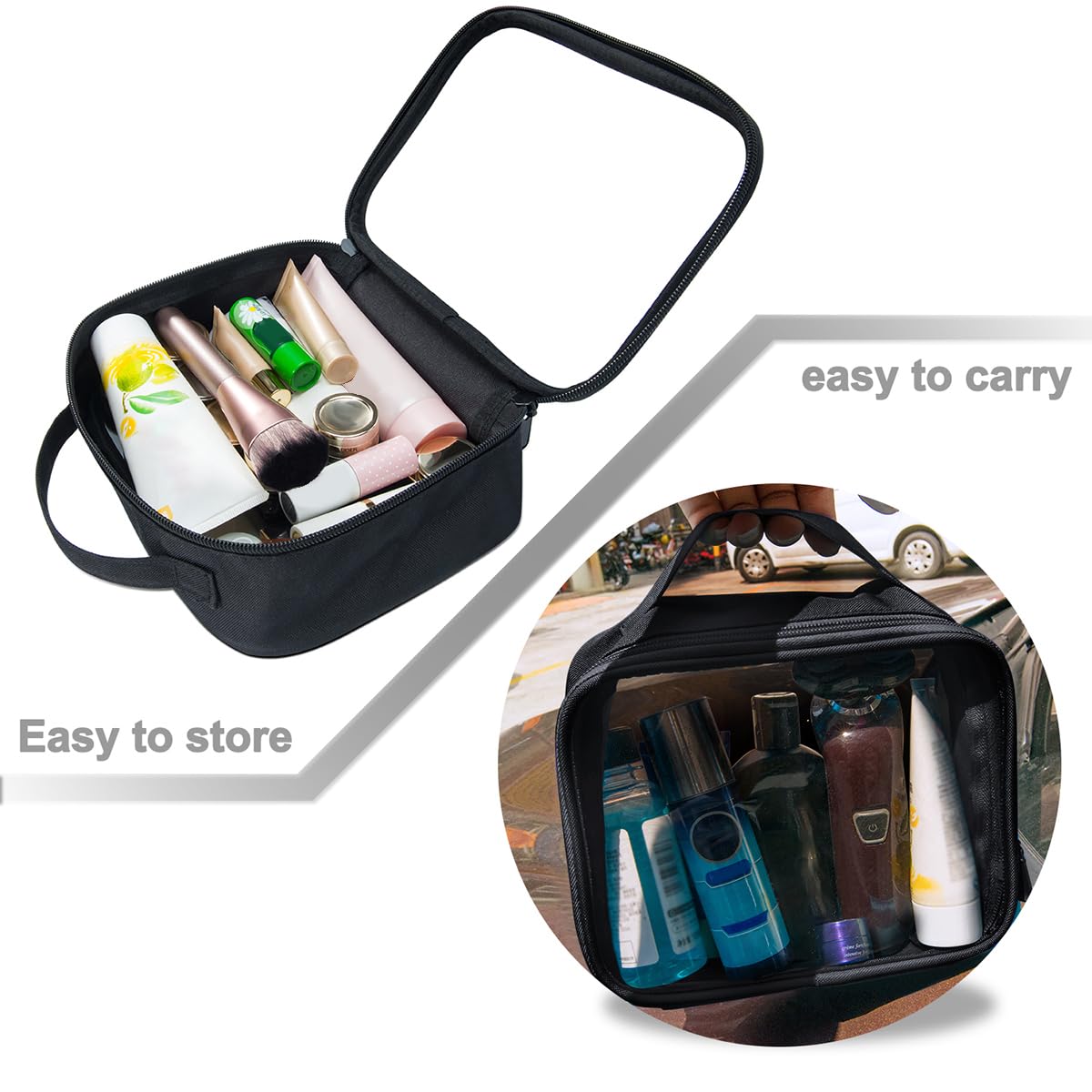 ANRUI TSA Approved Toiletry Bag, 5 Pcs TSA Clear Travel Bags With Handle Strap, Makeup Bag for Liquids, Toiletries, Cosmetics, Gifts for Women and Men，Black