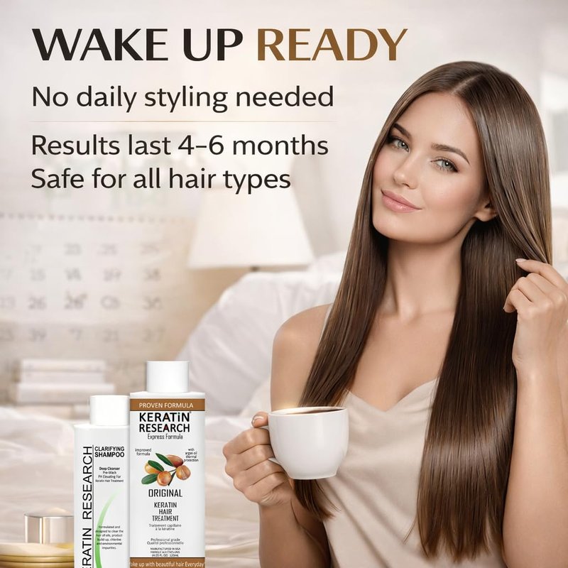 KERATIN RESEARCH Brazilian Keratin Hair Treatment Straightening Complex Blowout LONG Lasting Organic Natural Results with Argan Oil Keratina Brasilera