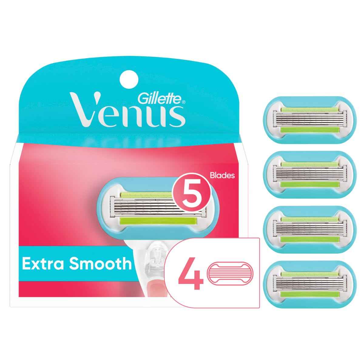 Gillette Venus Extra Smooth Womens Razor Blade Refills, 4 Count, Designed for a Close, Smooth Shave