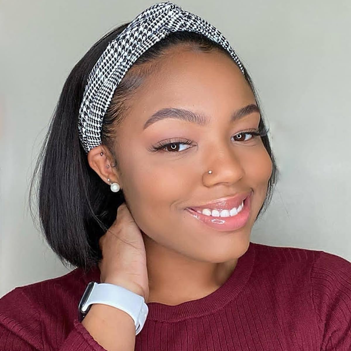 Kislemon Headband Bob Wig Human Hair Glueless Short Straight Bob Wigs Human Hair For Black Women 150% Density None Front Lace Brazilian Virgin Human Hair Wigs 8 Inch