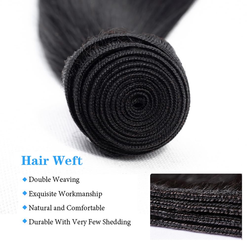 Brazilian Virgin Human Hair Bundles - 100% Unprocessed Straight Hair | 14-Inch Double Weft, Natural Black