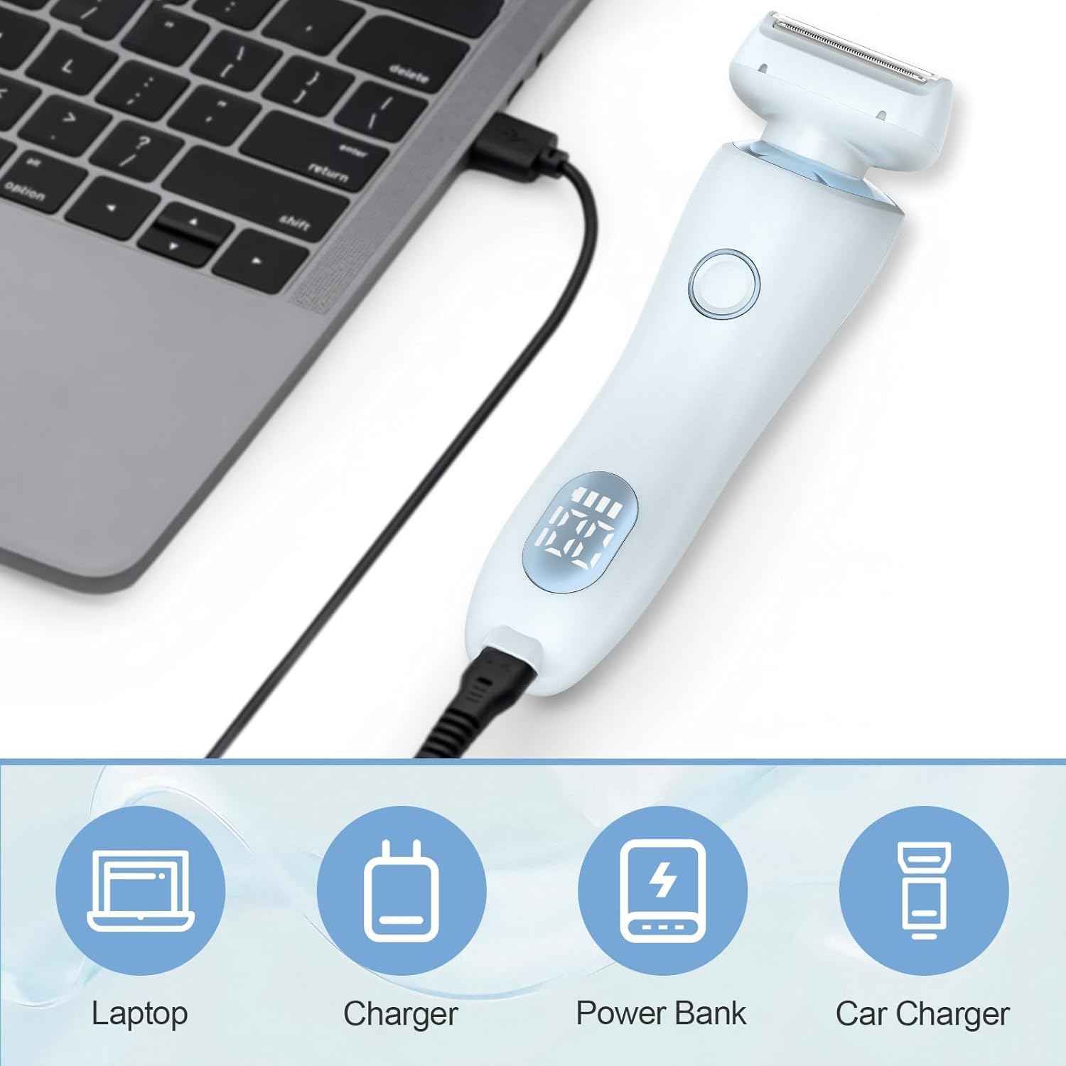 Livora Electric Shaver for Women, 2 in 1 Glide Pro 3.0 Razor, Silk Glide Pro Shaver 2 with Removable Head, Wet & Dry Waterproof, Rechargeable Cordless for Bikini, Leg, Arm, Underarm, Body (Blue)