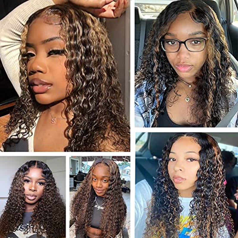 20 Inch Highlight Ombre Lace Front Wig Human Hair Pre Plucked 1B/30 Black Brown 13x4 HD Lace Frontal Wigs Human Hair Deep Wave Honey Blonde Wigs for Black Women 180% Density