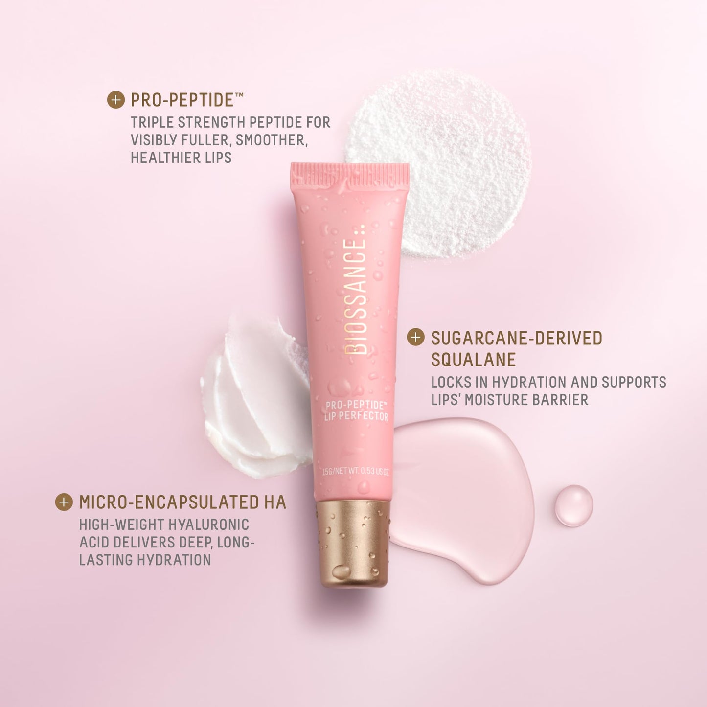 Biossance Pro-Peptide Lip Perfector – Triple-Treat Vegan Lip Balm – Deeply Hydrating with Pro-Peptides & Hyaluronic Acid – Enhances Natural Lip Color – Silky, Glossy Finish in Blush Quartz, Pink