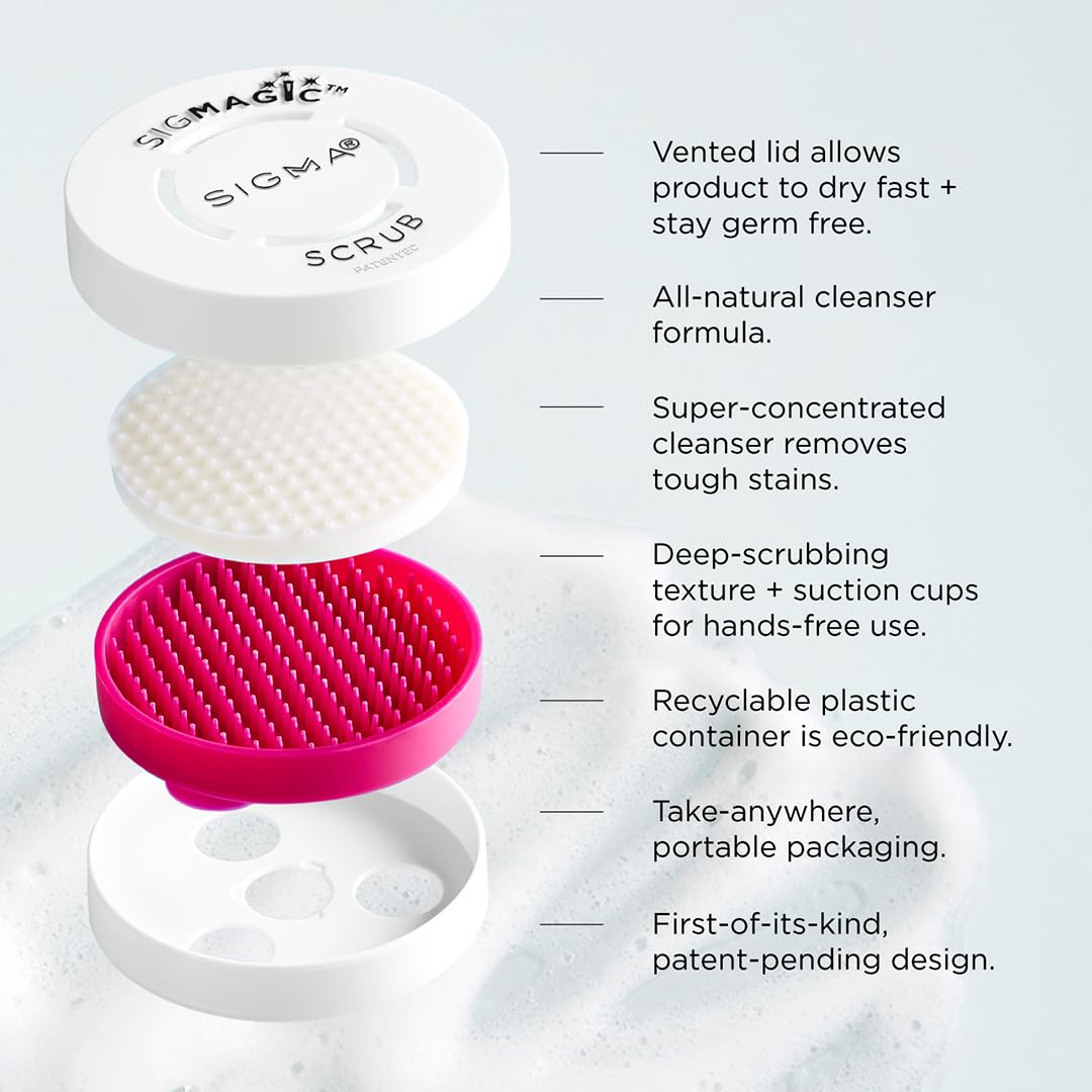 Sigma Beauty Portable 2-in-1 SigMagic Scrub – Solid, Professional Grade Makeup Brush Cleaner with Silicone Texture to Quickly and Effectively Remove Makeup Residue & Build Up on Makeup Brushes (1pc)